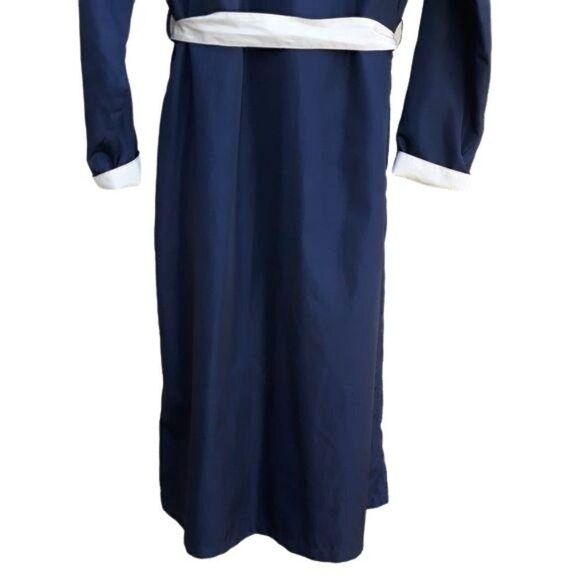 Vtg 80's Womens 6L‎ Trench Coat Long Belted Sailor Back Color Block Black Cream - Picture 10 of 13